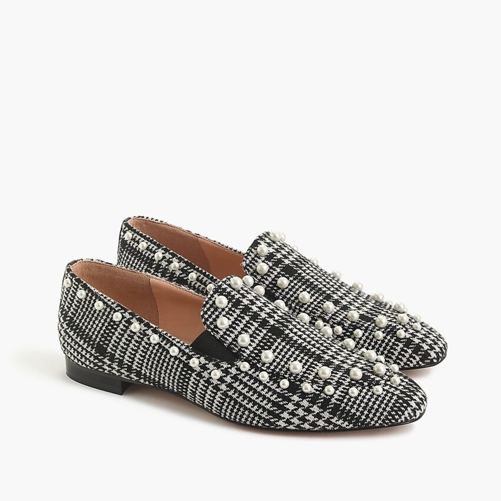 J. Crew Janie Loafer in glen plaid with pearls